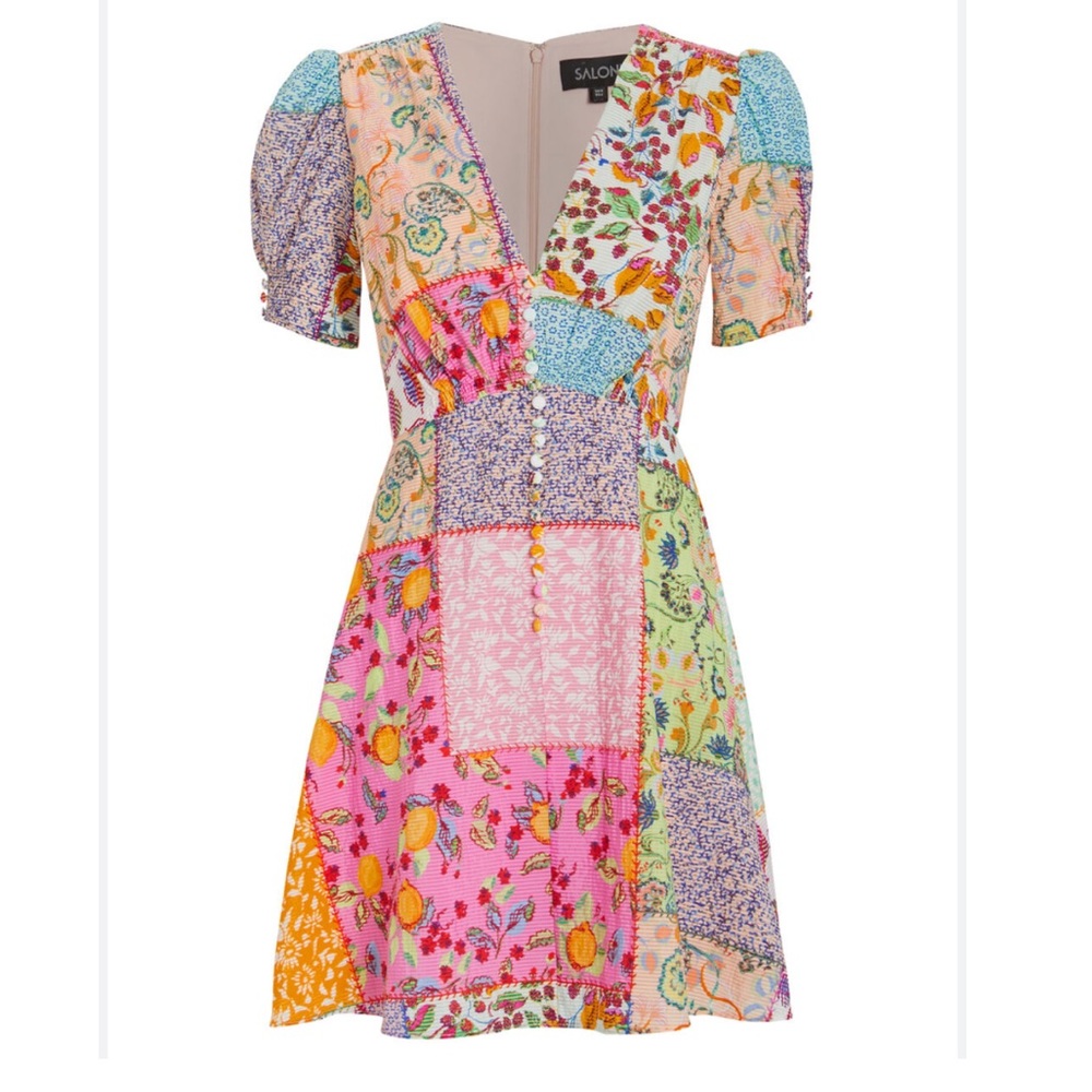Saloni Lea Patchwork Mini Dress Saks Revolve Designer Wedding Guest *Price Firm*